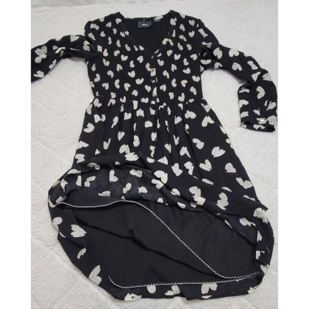 Maeve Womens Black Hearts Smocked Body Long Sleeve Dress V Neck Lined Size S - Picture 3 of 10